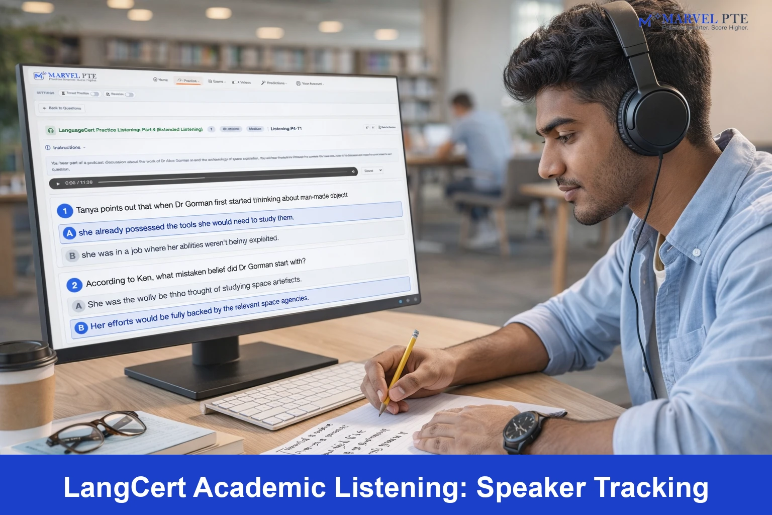 LanguageCert Listening Part 4 speaker tracking strategy