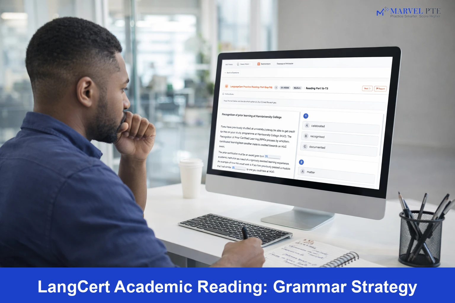 Student practicing vocabulary strategies for LanguageCert Reading