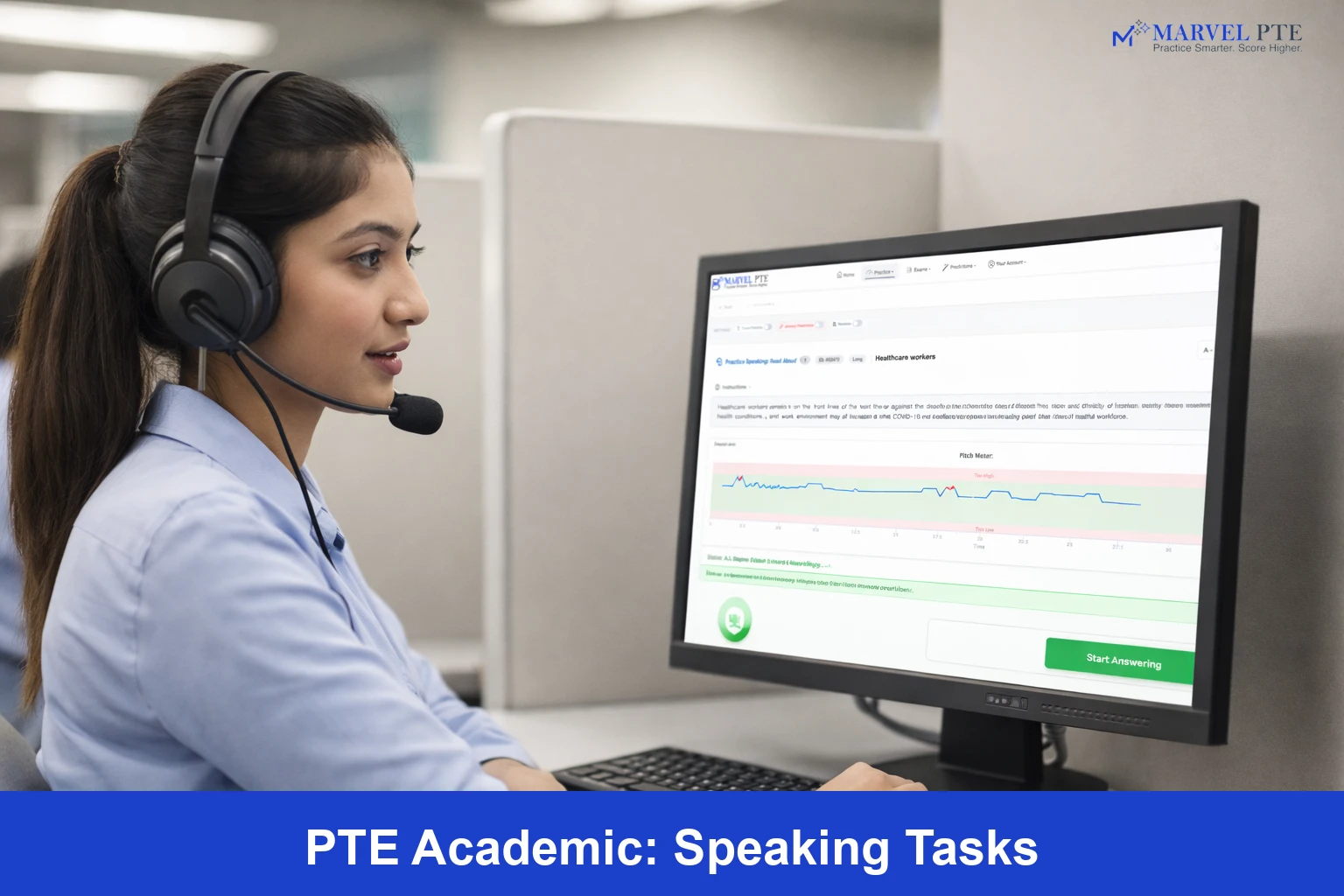 Student practising PTE Speaking tasks at test centre