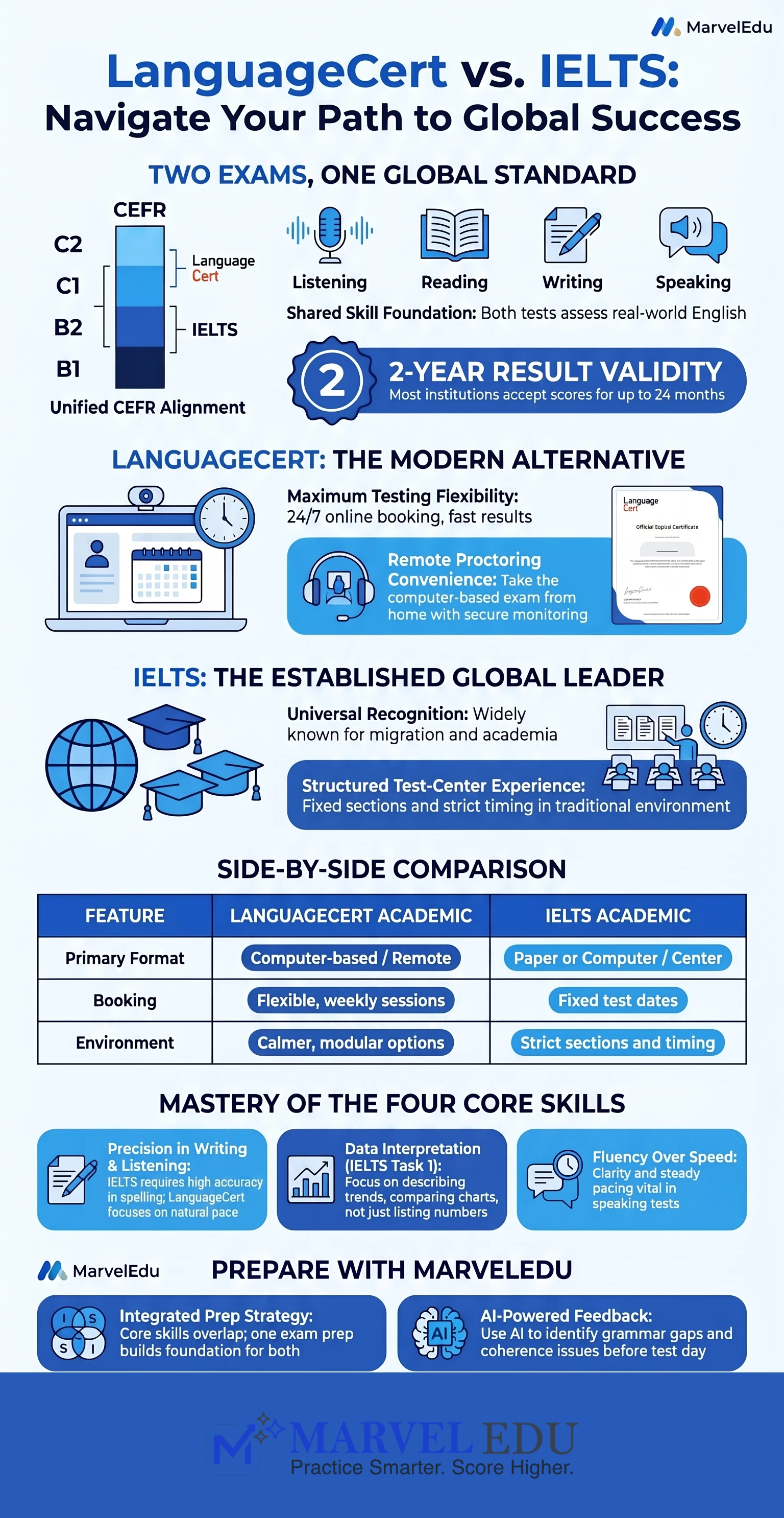 LanguageCert Test Guide for Students and Visa Applicants infographic